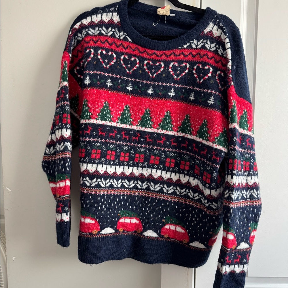 Festive Navy and Red Women's Sweater